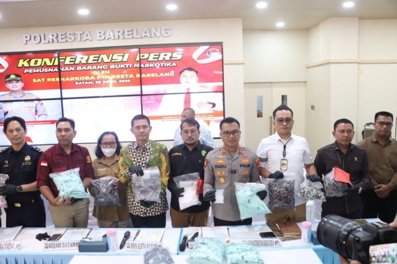 Barang bukti yang akan dimusnahkan, saat ditunjukkan ke publik di Mapolresta Barelang, Selasa (28/4/2026). Matapedia6.com/Dok Humas Polresta