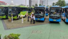 Bus trans Batam yang baru untuk memperkuat layanan transfortasi di Kota Batam saat di barisan di engku Putri Batam Centre, Selasa (26/5/2026). Matapedia6.cm/luci