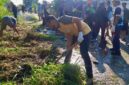 Lurah Sagulung Kota bersama masyarakat tengah menyulap TPS Liar di jalan menuju Kavling lama jadi taman menggunakan ban mobil dipinggir jalan pada Minggu (31/5/2026). Foto:Istimewa