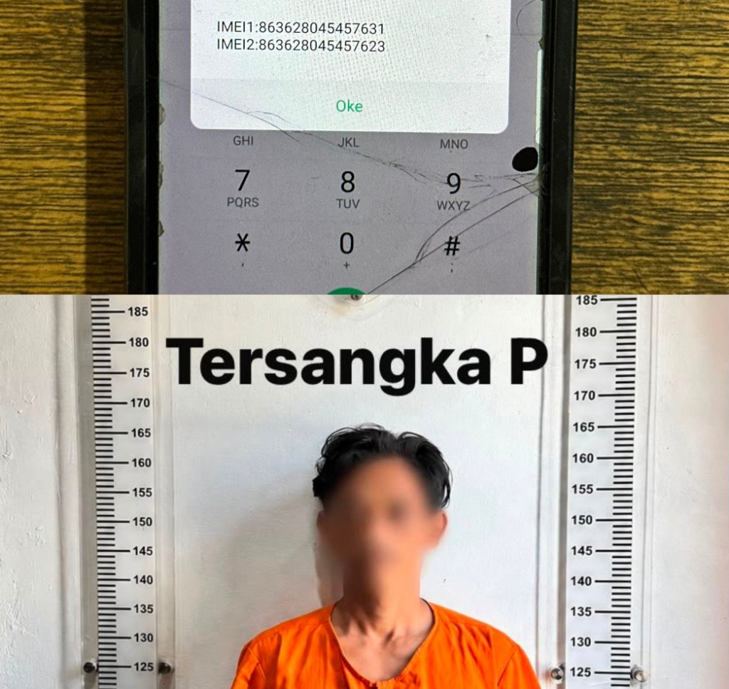 Terduga pelaku saat bersama barang bukti saat diamankan polisi. Foto:Humas Polresta Barelang