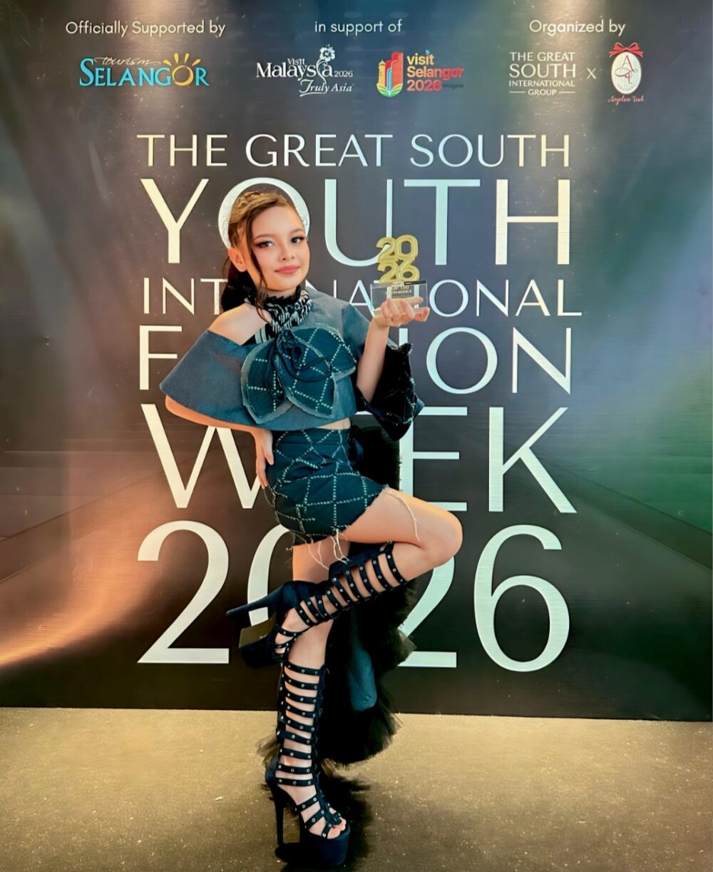 Abigail Nathaniela Boehnen, model cilik berusia 11 tahun, harumkan nama Batam dan Kepulauan Riau, raih Winner Top 100 Youth Models 2026 dalam ajang The Great South Youth International Fashion Week 2026 di Selangor, Malaysia. Matapedia6.com/Dok orangtua Abigail.