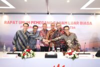 Direktur Keuangan & Manajemen Risiko Telkom Arthur Angelo Syailendra, Direktur Network Telkom Budi Satria Dharma Purba, Direktur Utama Telkom  Nanang Hendarno, Direktur Legal & Compliance Telkom Andy Kelana, Direktur Strategic Business Development & Portfolio Telkom  Seno Soemadji, dan Direktur Human Capital Management Telkom Willy Saelan usai rangkaian agenda Rapat Umum Pemegang Saham Luar Biasa (RUPSLB) Telkom, Rabu (30/9/2026). Foto:Telkom/matapedia