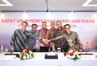 Direktur Utama Telkom Nanang Hendarno (ketiga dari kiri) bersama jajaran Direksi Telkom usai rangkaian agenda Rapat Umum Pemegang Saham Luar Biasa (RUPSLB) Telkom 2026, beberapa waktu lalu. Foto:Telkom/matapedia